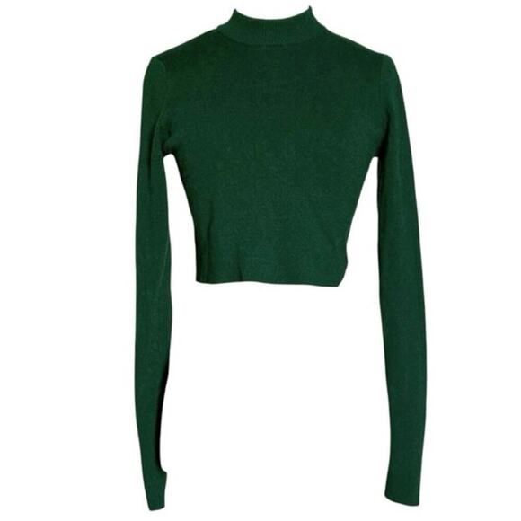 Altar’d State Womens S Emerald Green Crop Mock Neck Long Sleeve - Picture 1 of 7